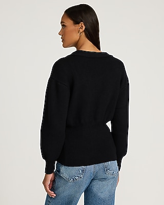 Gold Button V-Neck Banded Cardigan