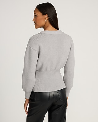 Gold Button V-Neck Banded Cardigan