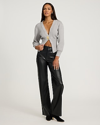 Gold Button V-Neck Banded Cardigan