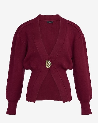 Gold Button V-Neck Banded Cardigan