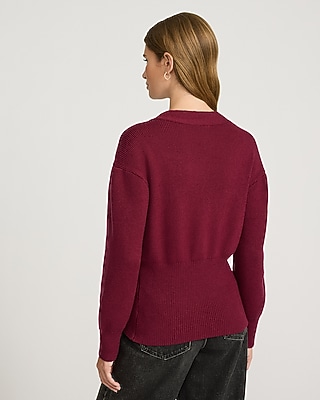 Gold Button V-Neck Banded Cardigan