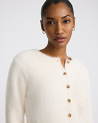 Fuzzy Button Front Cardigan | Express