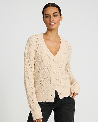 トップス ebure Silk Cotton Knit V Neck Cardigan Textured Pearl V-neck Cardigan | Express