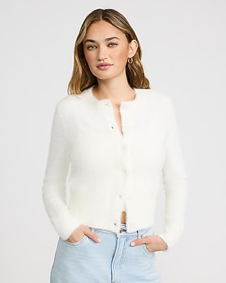 Gold Button V-neck Banded Cardigan | Express