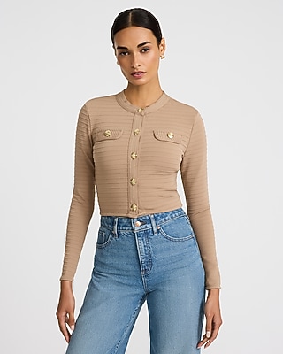 Textured Striped Novelty Button Cardigan | Express