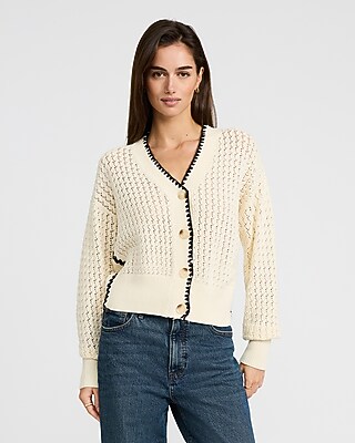 Tipped Open Stitch Cardigan | Express