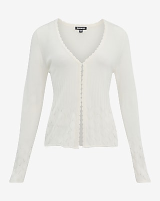 V-neck Long Sleeve Cutaway Hem Open Knit Cardigan | Express