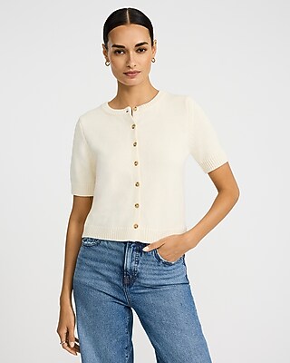 Crew Neck Short Sleeve Cardigan | Express