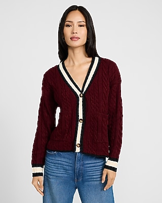Varsity Cable Knit Cardigan | Express