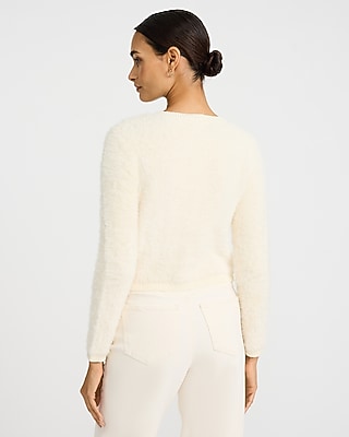 Fuzzy Crew Neck Novelty Button Cardigan - image 3