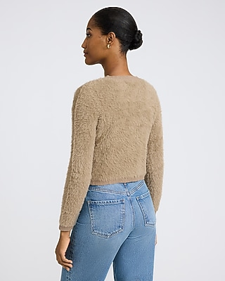 Fuzzy Crew Neck Novelty Button Cardigan - thumbnail 7