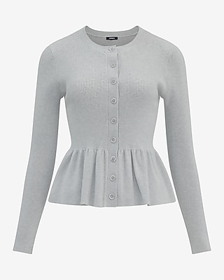 Lightweight Crew Neck Peplum Cardigan