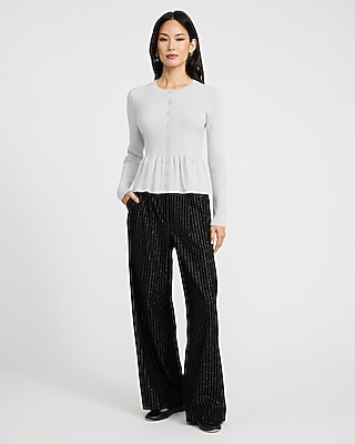 Lightweight Crew Neck Peplum Cardigan