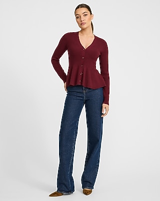 Lightweight V-Neck Peplum Cardigan