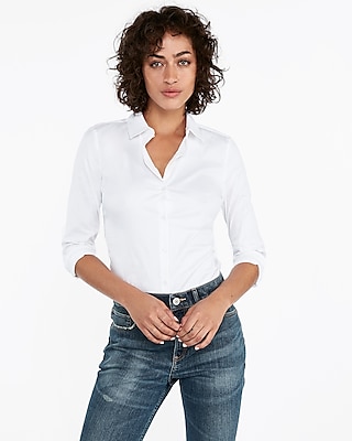 US Women Career Shirts Tops Turn-down Collar Long Sleeve Bodysuit Blouse