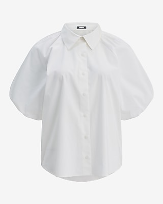 Stretch Cotton Poplin Puff Sleeve Shirt