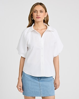 Stretch Cotton Poplin Puff Sleeve Shirt