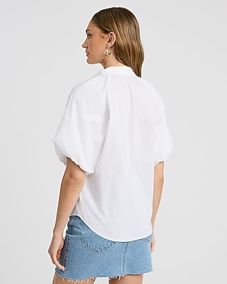 Stretch Cotton Poplin Puff Sleeve Shirt