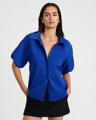 Stretch Cotton Poplin Puff Sleeve Shirt | Express