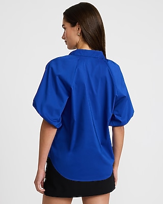 Stretch Cotton Poplin Puff Sleeve Shirt