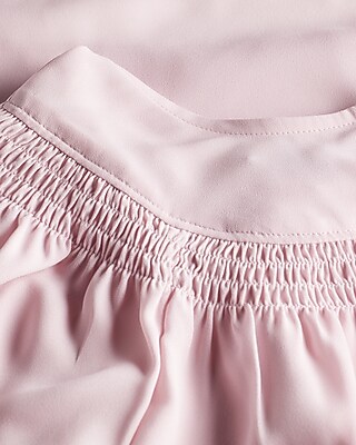 Smocked Short Puff Sleeve Half Button Up Top