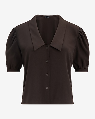 Crepe V-Neck Puff Sleeve Shirt