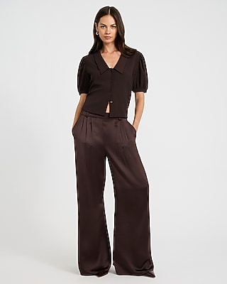 Crepe V-Neck Puff Sleeve Shirt