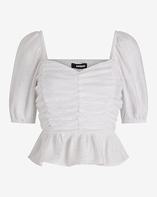 Sweetheart Neckline Puff Sleeve Ruched Peplum Top