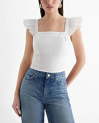 Square Neck Flutter Sleeve Smocked Back Top - image 2