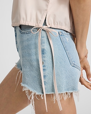 Stretch Cotton Poplin Crew Neck Side Tie Cinched Hem Top
