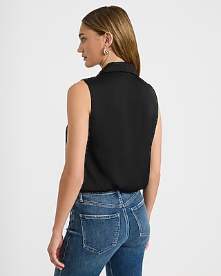 Satin Button Front Collared Sleeveless Bubble Shirt