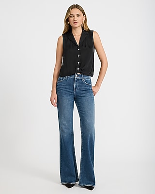 Satin Button Front Collared Sleeveless Bubble Shirt