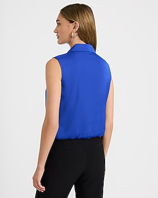 Satin Button Front Collared Sleeveless Bubble Shirt - thumbnail 5