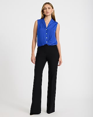 Satin Button Front Collared Sleeveless Bubble Shirt - thumbnail 6