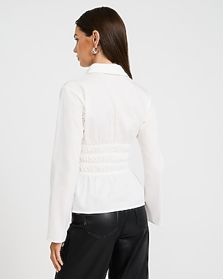 Cotton Poplin Long Sleeve Corset Smocked Shirt