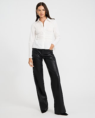 Cotton Poplin Long Sleeve Corset Smocked Shirt