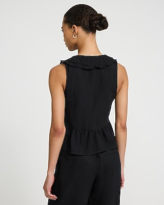 Embroidered Collared Button Front Pleated Tank