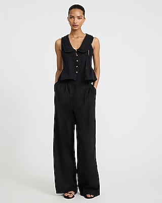 Embroidered Collared Button Front Pleated Tank