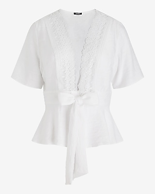 SS LACE BOW BLOUSE 9710598:PITCH BLACK:XL