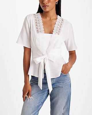 SS LACE BOW BLOUSE 9710598:PITCH BLACK:XL