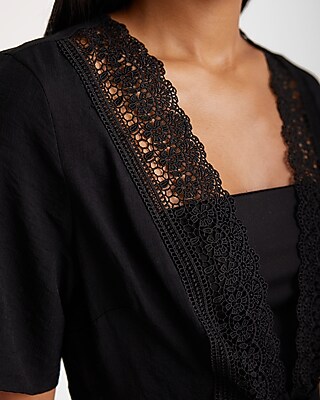 SS LACE BOW BLOUSE 9710598:PITCH BLACK:XL