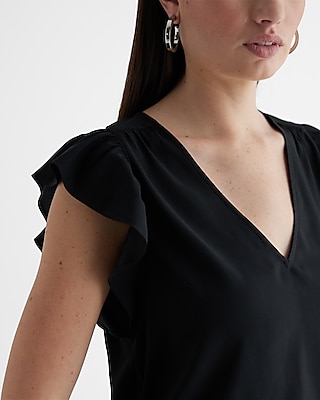 V-Neck Gathered Ruffle Sleeve Gramercy Top