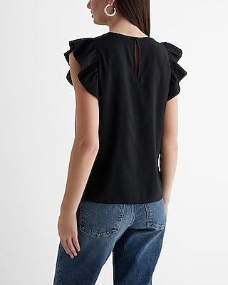 V-Neck Gathered Ruffle Sleeve Gramercy Top
