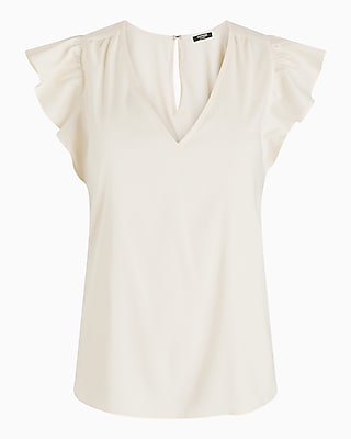 V-Neck Gathered Ruffle Sleeve Gramercy Top