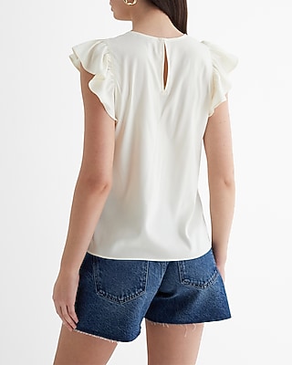 V-Neck Gathered Ruffle Sleeve Gramercy Top