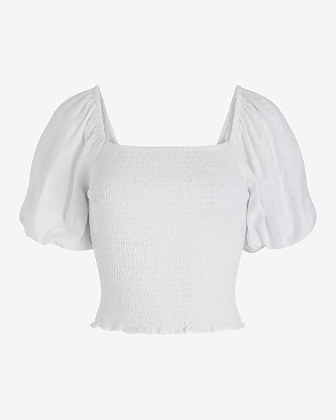 Square Neck Puff Sleeve Smocked Top | Express Square Neck Puff Sleeve Smocked Top | Express