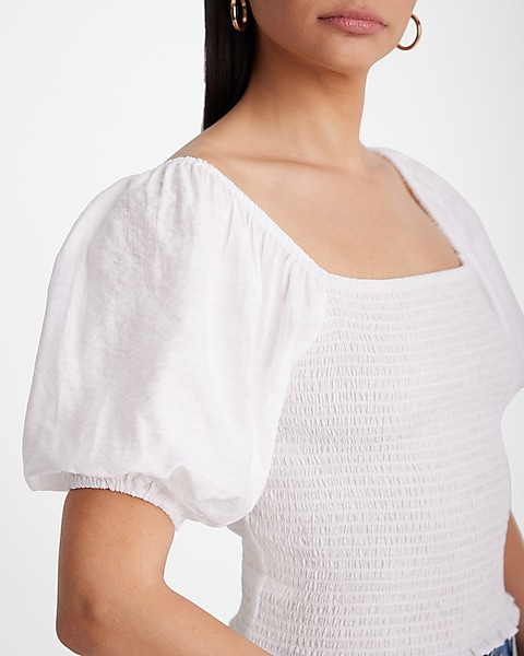 Square Neck Puff Sleeve Smocked Top | Express Square Neck Puff Sleeve Smocked Top | Express