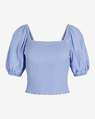 Square Neck Puff Sleeve Smocked Top