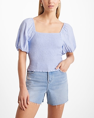 Square Neck Puff Sleeve Smocked Top