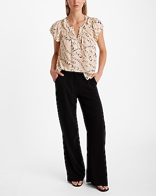 Printed Smocked Flutter Sleeve Half Button Up Gramercy Tee